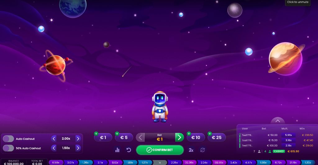 Окно подтверждения ставки в Spaceman, интерфейс с балансом и таблицей игроков
